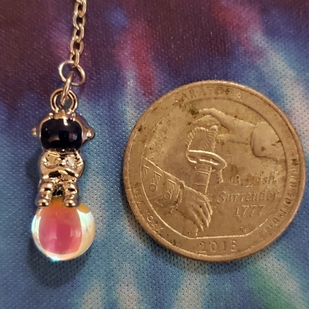 Handmade Iridescent Moon Space Astronaut Chain Dangle Earrings - Picture 6 of 6